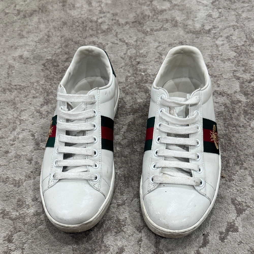 Gucci White Sneakers with Red and Green Accents